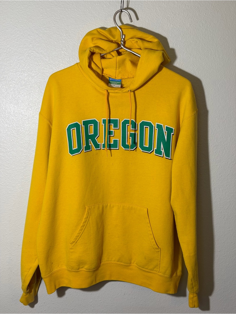 Vintage Champion Oregon Ducks Hoodie Sweatshirt Men’s Sz Large Yellow Pullover